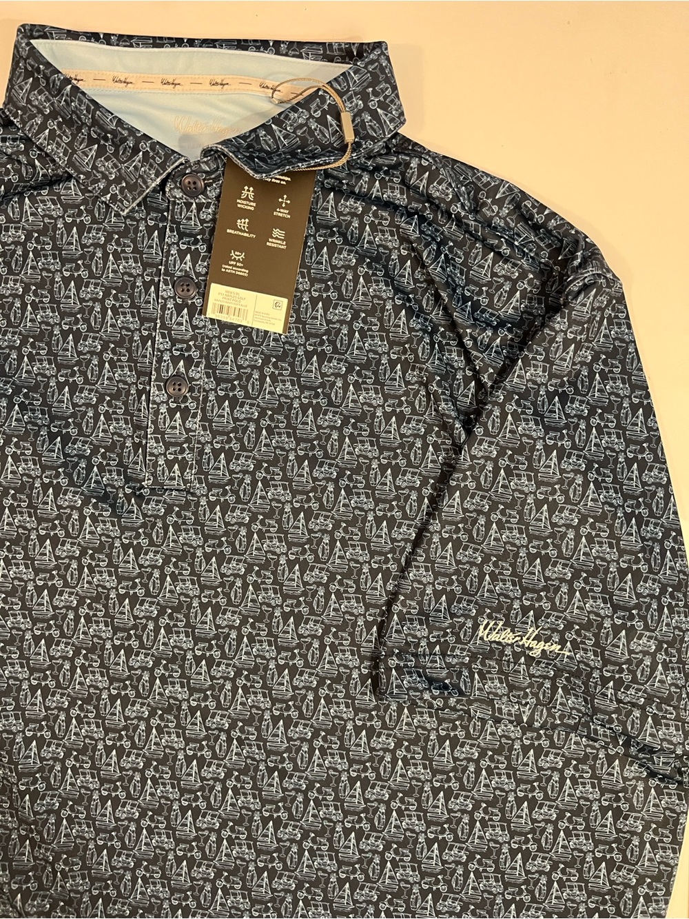 Walter Hagen Golf Polo P11 Naples Golf Polyester Men’s XL Navy/Soft Blue NWT